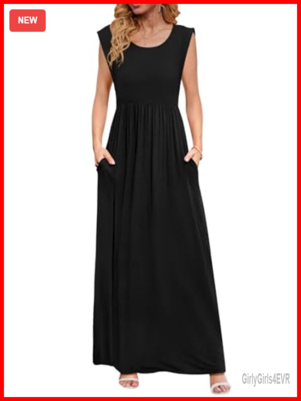 Womens Maxi Dress Rayon Spandex Empire Waist Cap Sleeve Sundress with Pockets